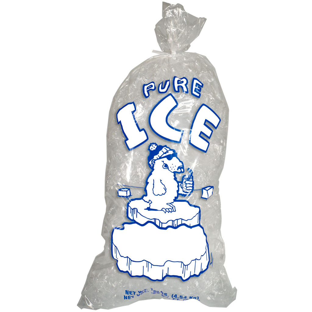 10 lb Ice Bags 1.5 Mil "Pure Ice" (1,000 Bags/Case) with Twist Ties Ice Bags Direct