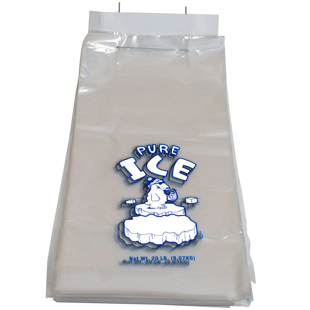 20 lb Heavy Duty Pure Ice Bags on Wire Wicket Ice Bags Direct