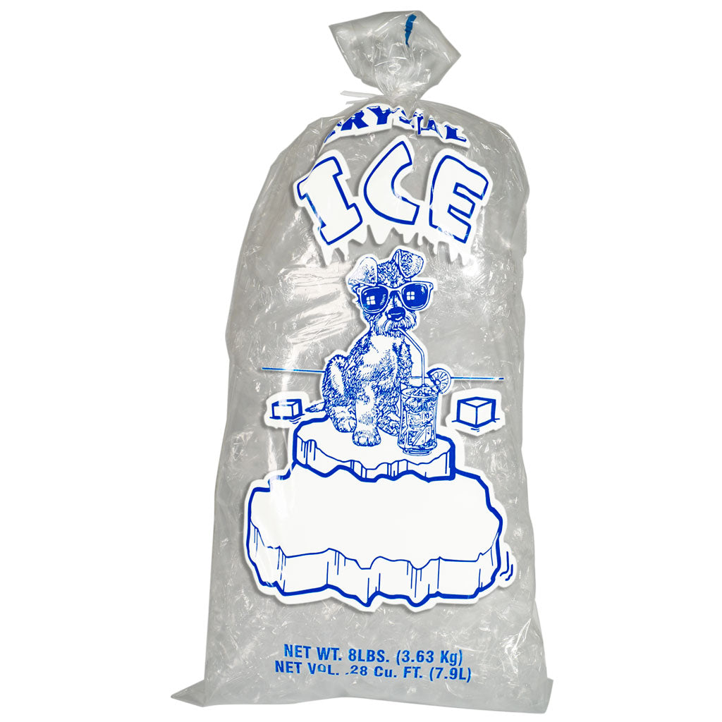 8 pound Ice Bags Crystal Ice 1.5 Mil (1,000 Bags/Case) with Twist Ties