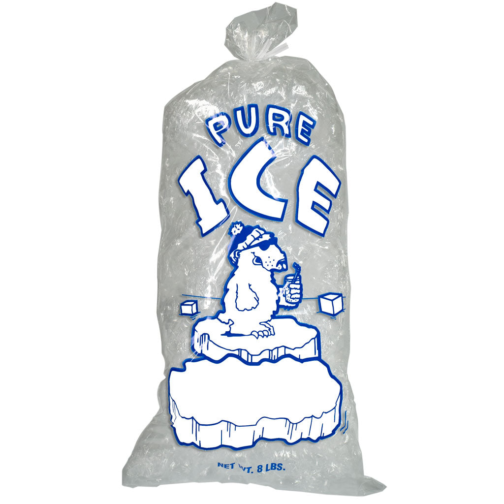 8 lb Ice Bags 1.25 Mil "Pure Ice" (1,000 Bags/Case) with Twist Ties