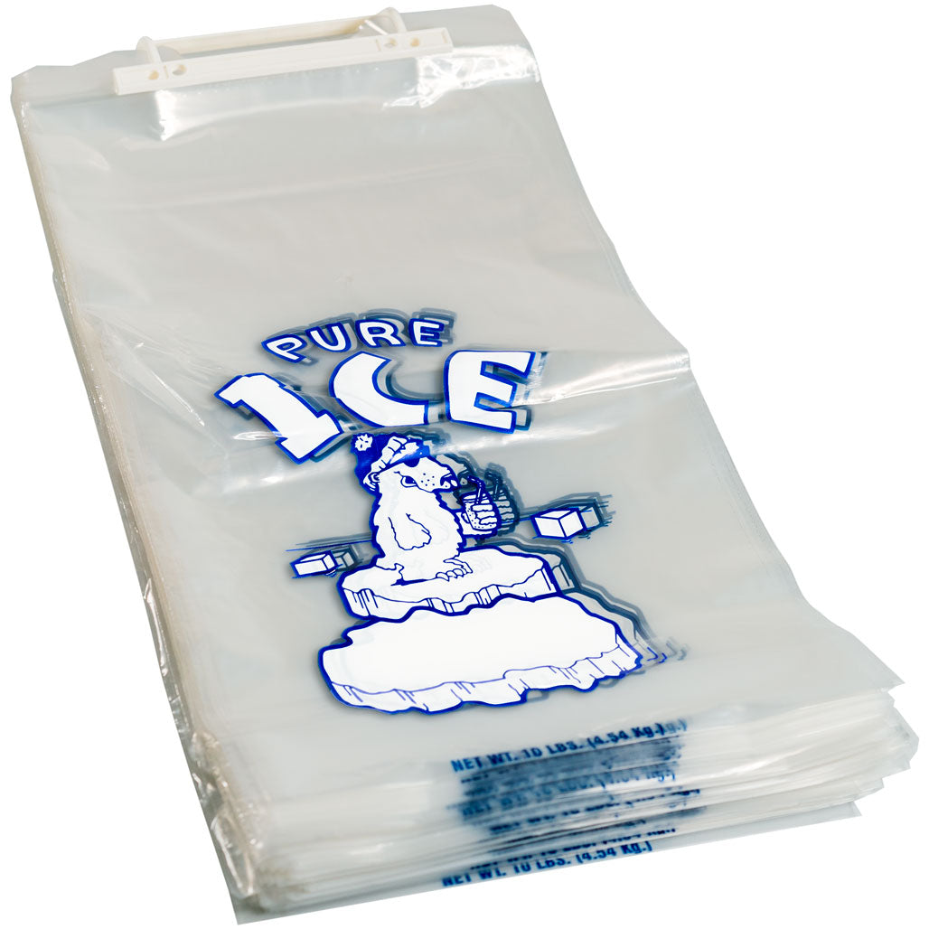 Ten pound Ice Bags on Plastic Wicket