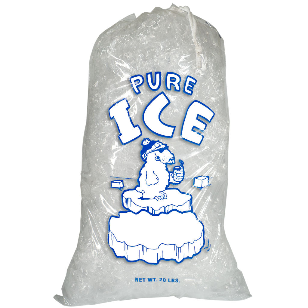 Twenty pound Ice Bags with Cotton Drawstrings Pure Ice Polar Bear