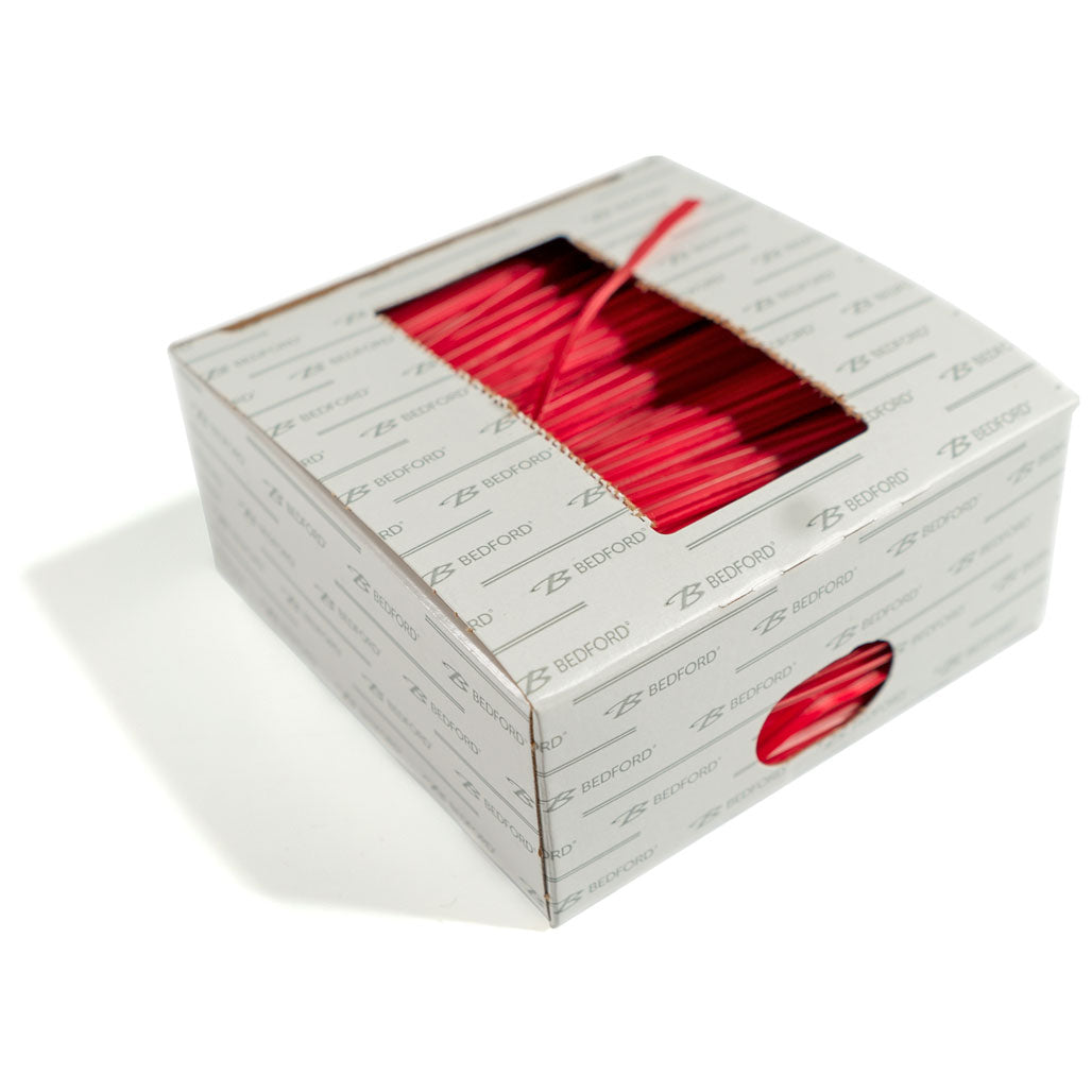 4 inch red plastic twist dispensing out of top of case